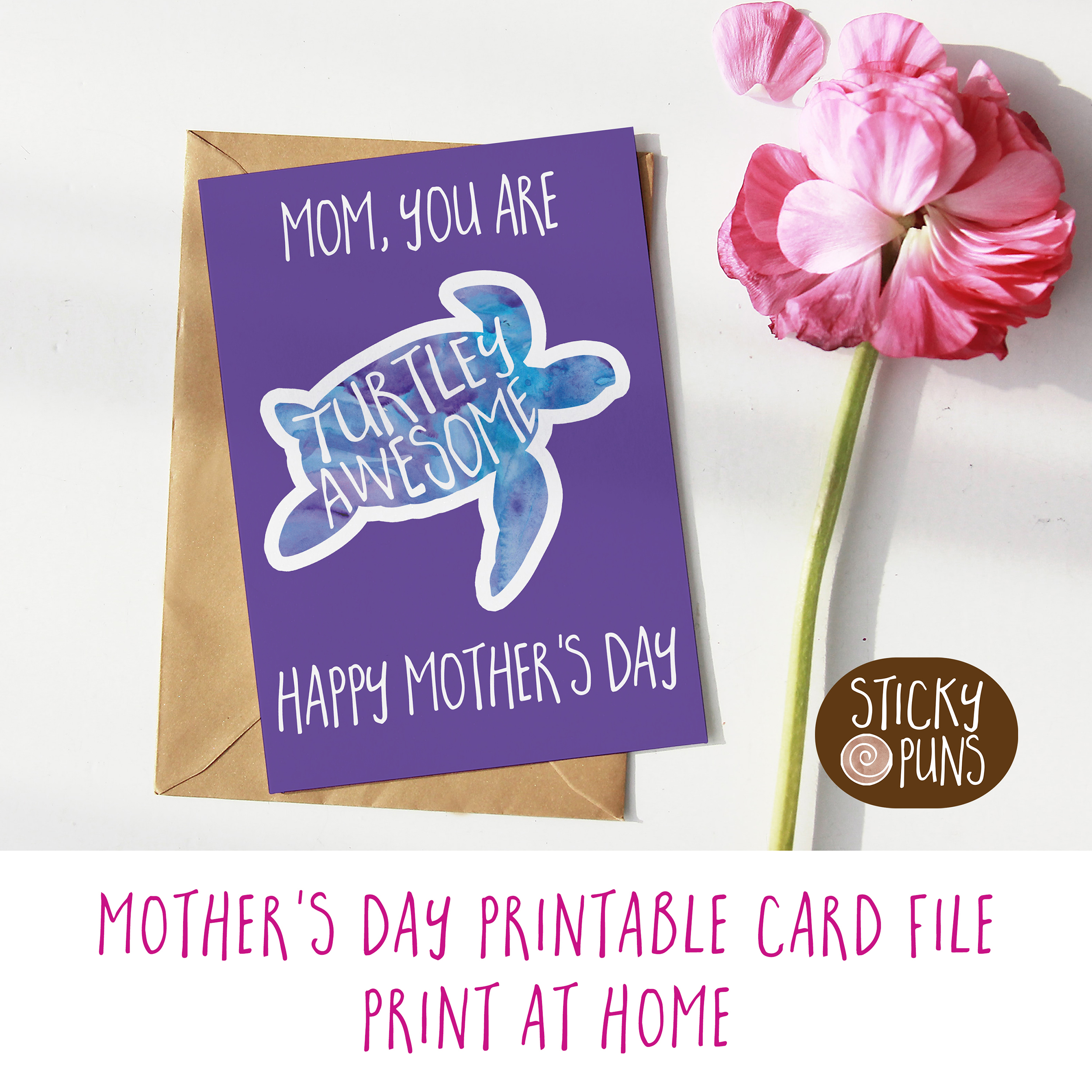 Funny Mother's Day card - TURTLEY awesome - digital file - Shana's Workshop